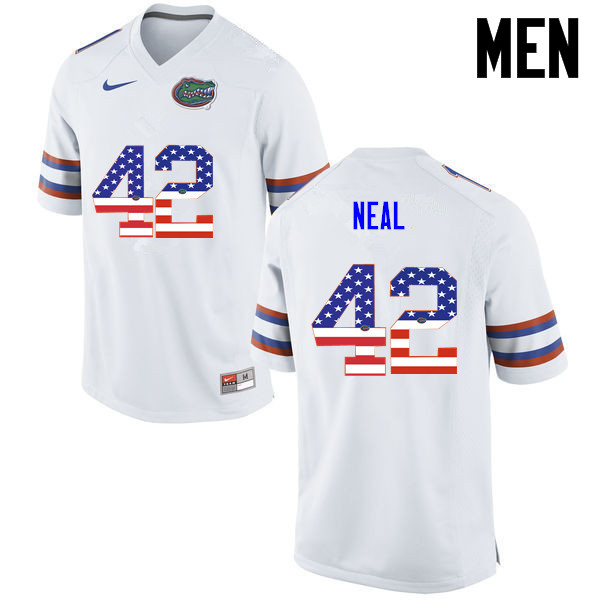 Men Florida Gators #42 Keanu Neal College Football USA Flag Fashion Jerseys-White - Click Image to Close